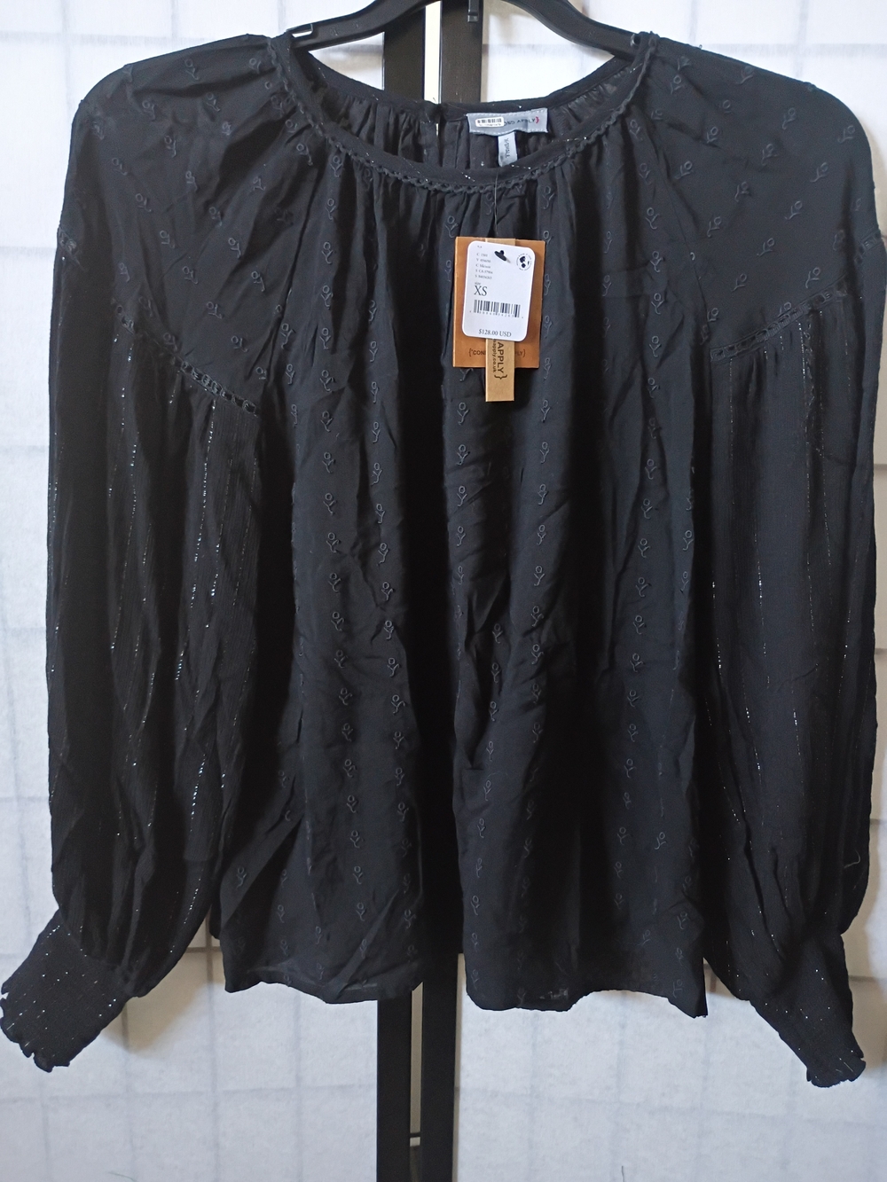 Conditions Apply - Anthropologie Black Eyelet Peasant Blouse